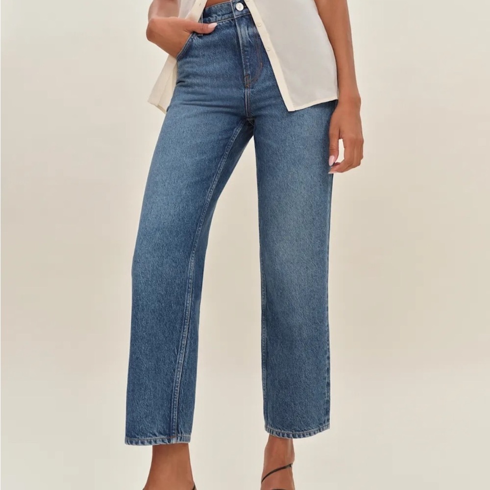 Reformation Arleth Mid Rise Straight Leg Cropped Jeans